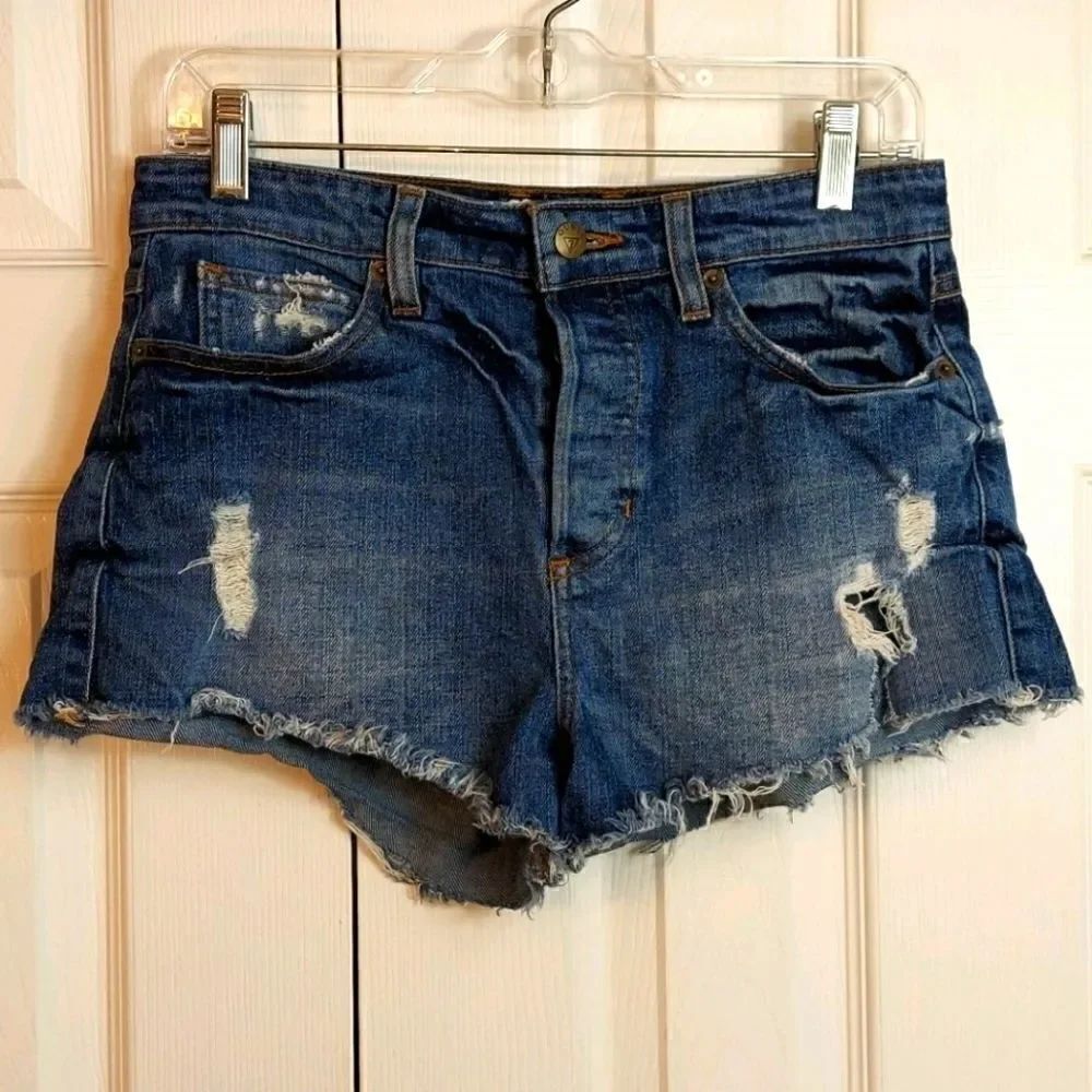 Guess High-Waisted Distressed Denim Cut Off Shorts